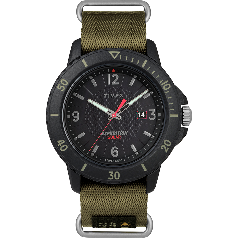 TIMEX GALLATIN SOLAR GREEN NYLON SLIP THRU / BLACK DIAL
