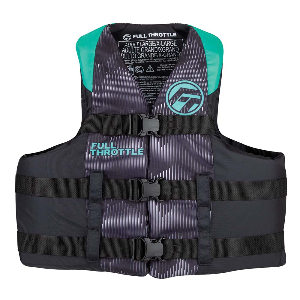 FULL THROTTLE ADULT NYLON LIFE JACKET 2X/4X - AQUA/BLACK
